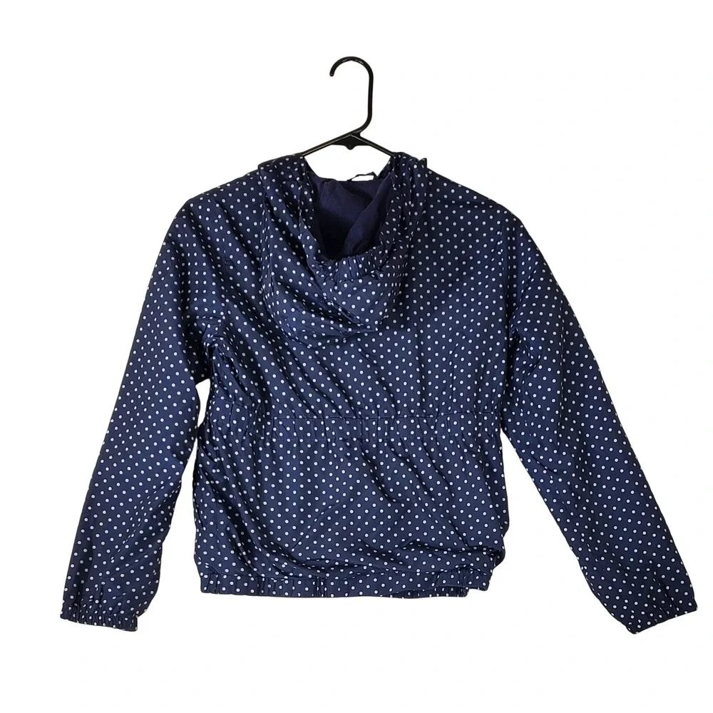 GapKids Girls Navy Blue Polka Dot Hooded Windbreaker Jacket XL 12